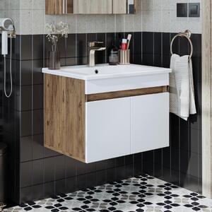 Mobile bagno sospeso lavabo incluso integrato 65 cm rovere bianco Nerea