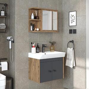Mobile bagno sospeso lavabo incluso specchio 60 cm rovere antracite Cascade