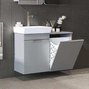 Mobile bagno sospeso lavabo incluso cesto portabiancheria 92 cm grigio Levante