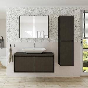 Mobile bagno sospeso lavabo incluso specchio colonna 100 cm nero Corallo