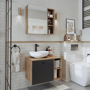 Mobile bagno sospeso lavabo incluso appoggio specchio 65 cm rovere antracite Ocean