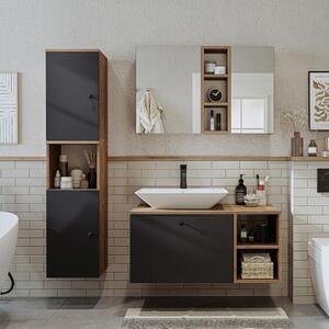 Mobile bagno sospeso lavabo incluso appoggio rettangolare specchio colonna 95 cm rovere antracite Ocean
