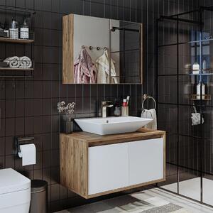 Mobile bagno sospeso lavabo incluso specchio 85 cm rovere bianco Corallo