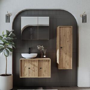 Mobile bagno sospeso lavabo incluso appoggio specchio colonna 75 cm rovere Lido