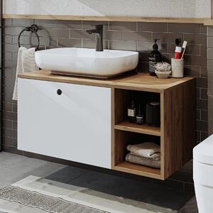 Mobile bagno sospeso lavabo incluso appoggio tondo 95 cm rovere bianco Ocean