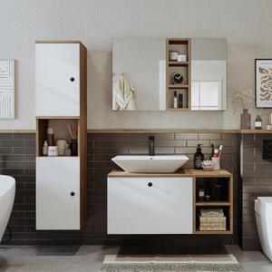 Mobile bagno sospeso lavabo incluso appoggio rettangolare specchio colonna 95 cm rovere bianco Ocean