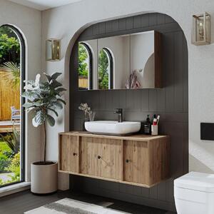 Mobile bagno sospeso lavabo incluso appoggio specchio 120 cm rovere Lido