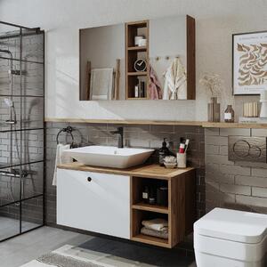 Mobile bagno sospeso lavabo incluso appoggio rettangolare specchio 95 cm rovere bianco Ocean