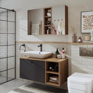 Mobile bagno sospeso lavabo incluso appoggio rettangolare specchio 95 cm rovere antracite Ocean