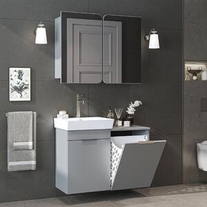 Mobile bagno sospeso lavabo incluso specchio cesto portabiancheria 92 cm grigio Levante