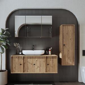 Mobile bagno sospeso lavabo incluso appoggio specchio colonna 120 cm rovere Lido