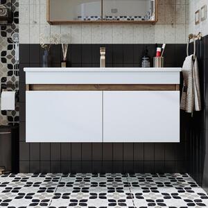 Mobile bagno sospeso lavabo incluso integrato 100 cm rovere bianco Nerea