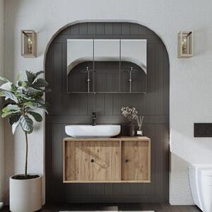 Mobile bagno sospeso lavabo incluso appoggio specchio 90 cm rovere Lido