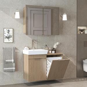 Mobile bagno sospeso lavabo incluso specchio cesto portabiancheria 92 cm rovere Levante