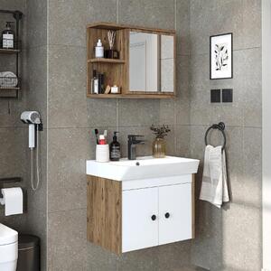 Mobile bagno sospeso lavabo incluso specchio 60 cm rovere bianco Cascade