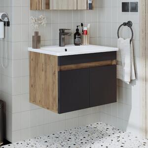 Mobile bagno sospeso lavabo incluso integrato 65 cm rovere antracite Nerea