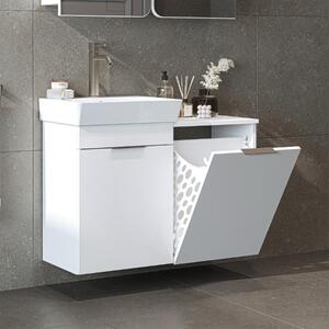 Mobile bagno sospeso lavabo incluso cesto portabiancheria 92 cm bianco Levante
