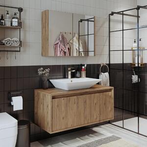 Mobile bagno sospeso lavabo incluso specchio 100 cm rovere Corallo