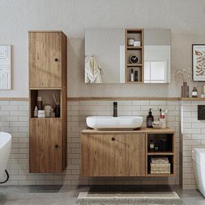 Mobile bagno sospeso lavabo incluso appoggio tondo specchio colonna 95 cm rovere Ocean