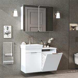 Mobile bagno sospeso lavabo incluso specchio cesto portabiancheria 92 cm bianco Levante