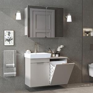 Mobile bagno sospeso lavabo incluso specchio cesto portabiancheria 92 cm tortora Levante