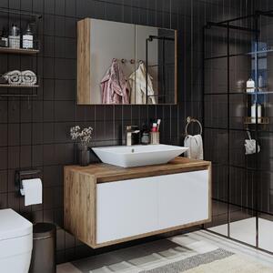 Mobile bagno sospeso lavabo incluso specchio 100 cm rovere bianco Corallo