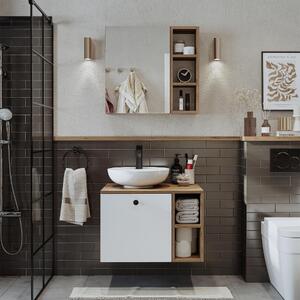 Mobile bagno sospeso lavabo incluso appoggio specchio 65 cm rovere bianco Ocean