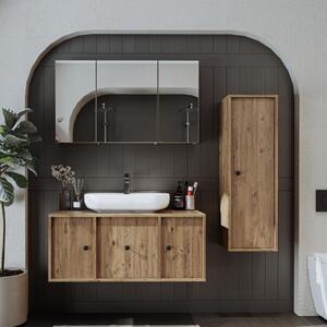 Mobile bagno sospeso lavabo incluso appoggio specchio colonna 105 cm rovere Lido