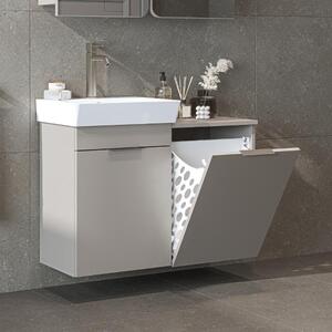 Mobile bagno sospeso lavabo incluso cesto portabiancheria 92 cm tortora Levante