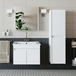 Mobile bagno sospeso lavabo incluso specchio contenitore colonna 65 cm bianco Nerea