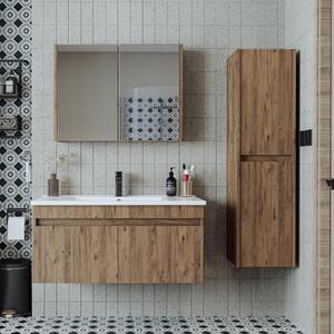 Mobile bagno sospeso lavabo incluso specchio contenitore colonna 100 cm rovere Nerea
