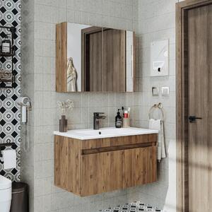 Mobile bagno sospeso lavabo incluso specchio contenitore 85 cm rovere Nerea