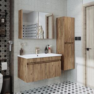 Mobile bagno sospeso lavabo incluso specchio contenitore colonna 85 cm rovere Nerea
