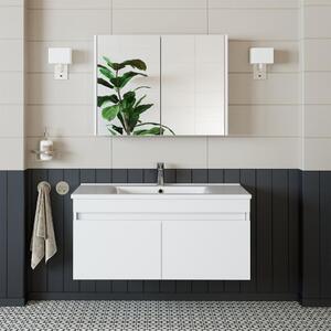 Mobile bagno sospeso lavabo incluso specchio contenitore 100 cm bianco Nerea