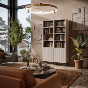 Mobile contenitore libreria salotto moderno 100xH179 cm 2 ante beige nero Lima