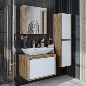 Mobile bagno sospeso lavabo incluso specchio colonna 65 cm rovere bianco Corallo