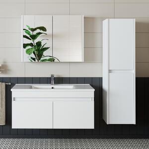 Mobile bagno sospeso lavabo incluso specchio contenitore colonna 100 cm bianco Nerea
