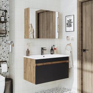 Mobile bagno sospeso lavabo incluso specchio contenitore 85 cm rovere antracite Nerea