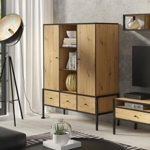 Mobile contenitore credenza moderna 114xH134 rovere nero Scott
