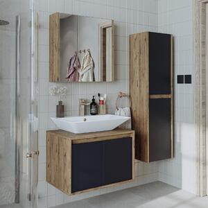 Mobile bagno sospeso lavabo incluso specchio colonna 65 cm rovere antracite Corallo