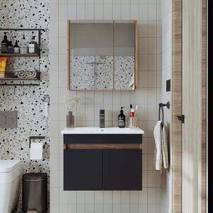 Mobile bagno sospeso lavabo incluso specchio contenitore 65 cm rovere antracite Nerea