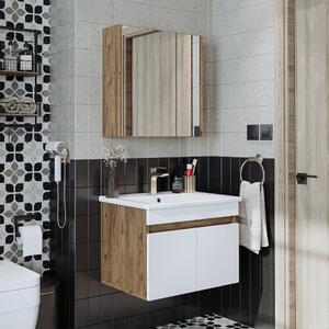 Mobile bagno sospeso lavabo incluso specchio contenitore 65 cm rovere bianco Nerea