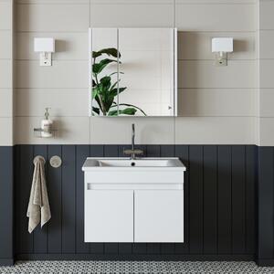 Mobile bagno sospeso lavabo incluso specchio contenitore 65 cm bianco Nerea