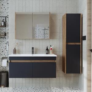 Mobile bagno sospeso lavabo incluso specchio contenitore colonna 100 cm rovere antracite Nerea