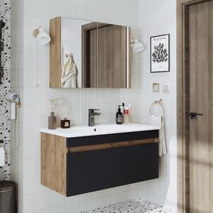 Mobile bagno sospeso lavabo incluso specchio contenitore 100 cm rovere antracite Nerea