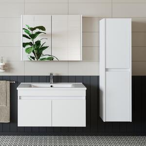 Mobile bagno sospeso lavabo incluso specchio contenitore colonna 85 cm bianco Nerea