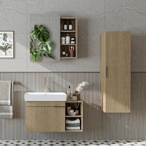 Mobile bagno sospeso lavabo incluso specchio colonna 82 cm rovere Mistral