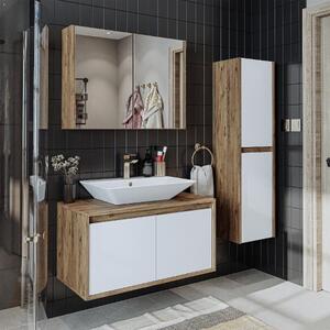 Mobile bagno sospeso lavabo incluso specchio colonna 85 cm rovere bianco Corallo
