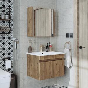 Mobile bagno sospeso lavabo incluso specchio contenitore 65 cm rovere Nerea