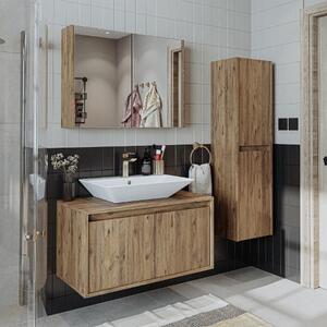 Mobile bagno sospeso lavabo incluso specchio colonna 85 cm rovere Corallo